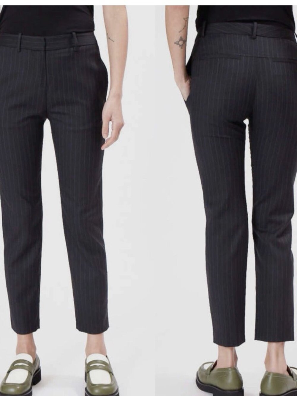 NWT Nili Lotan Tel Aviv Pant, Lightweight Wool, Charcoal Stripe, Size 8